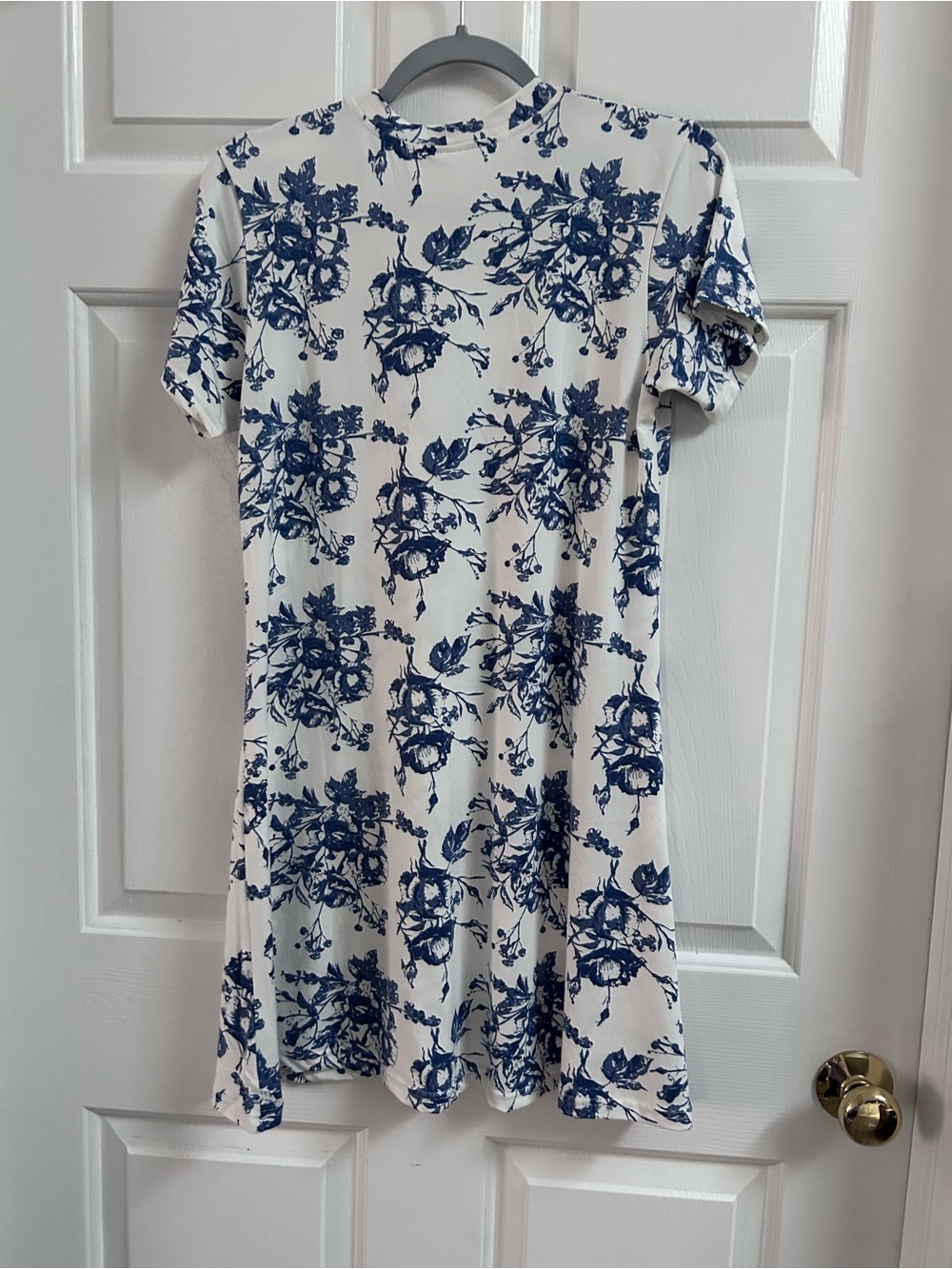 Real Essentials White Midi Dress with Blue Floral Print - Picture 3 of 3